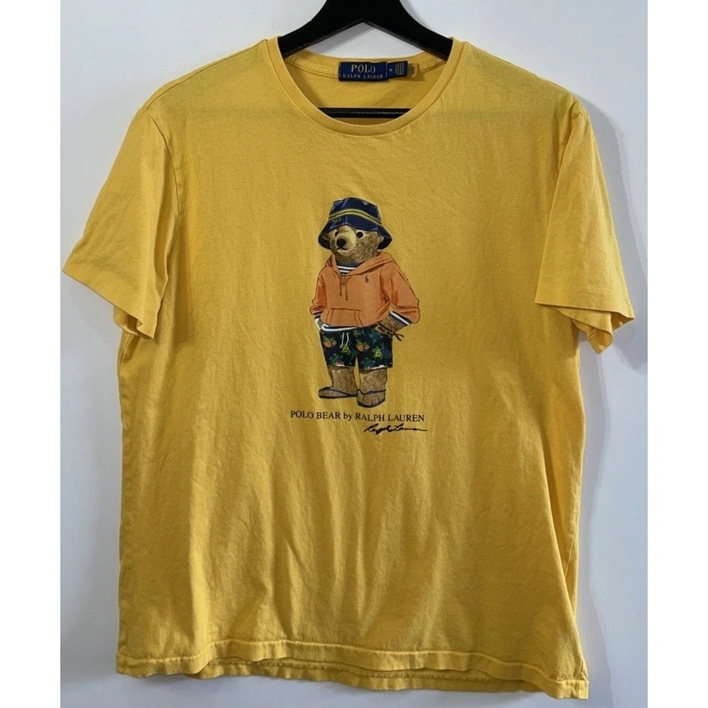 Mens Polo Ralph Lauren Polo Bear T Shirt Yellow Beach Bucket Hat Med